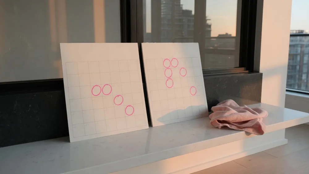 Two calendar pages with visit days circled in pink