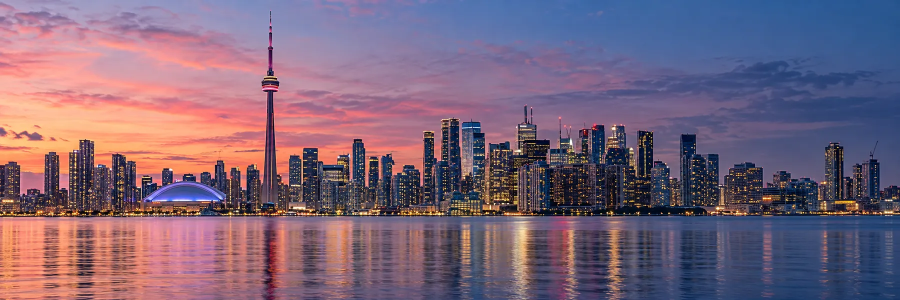 Toronto’s waterfront skyline at dusk